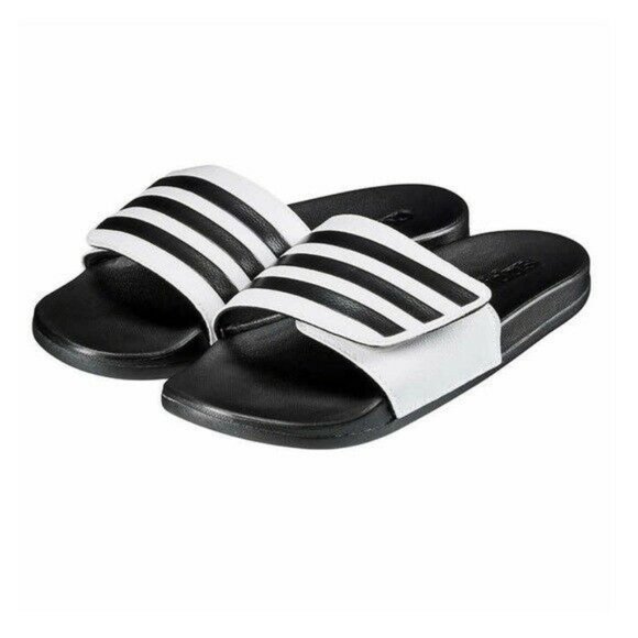 Adidas Adilette Unisex Slide Sandal White/Black Size Men 13 / Women 14 - Picture 1 of 7